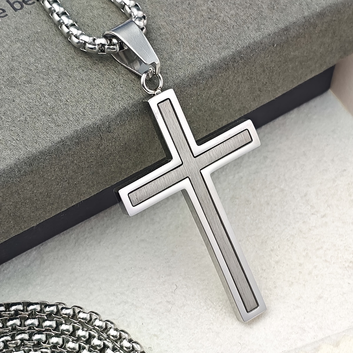 Hip Hop Couples Cross Pendant Layered Stainless Steel Necklace
